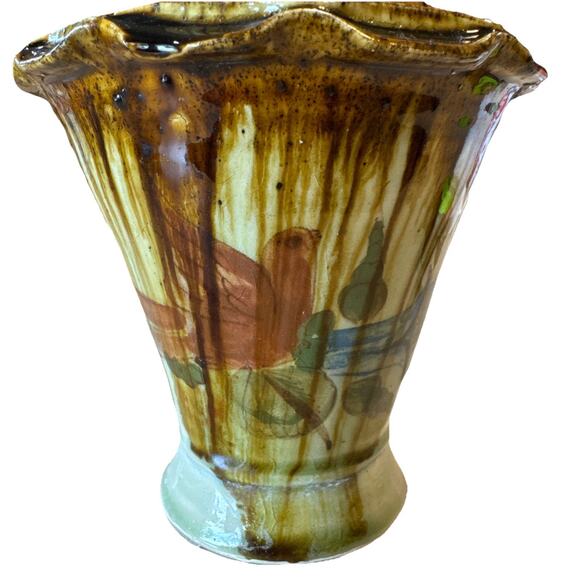 Drip Glaze Mexican Pottery Vase Birds - Picture 3 of 6